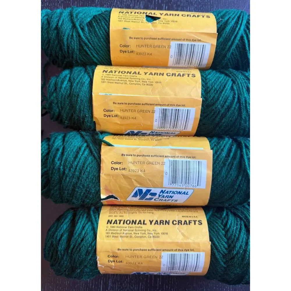 Lot of 4 Vintage National Yarn Crafts Rhapsody Yarn in Hunter Green Acrylic